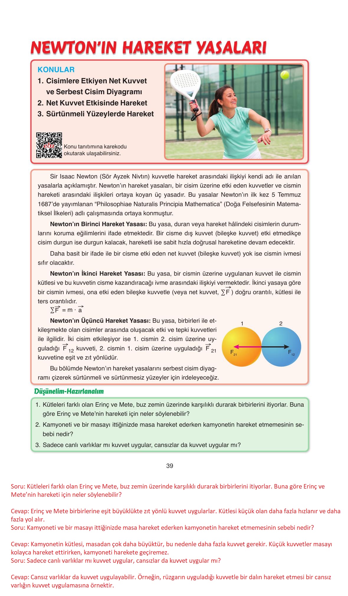 11. Sınıf Ata Yayıncılık Fizik Ders Kitabı Sayfa 39 Cevapları