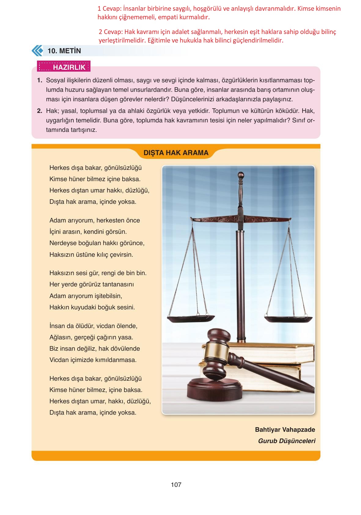 11. Sınıf Ata Yayıncılık Türk Dili Ve Edebiyatı Ders Kitabı Sayfa 107 Cevapları