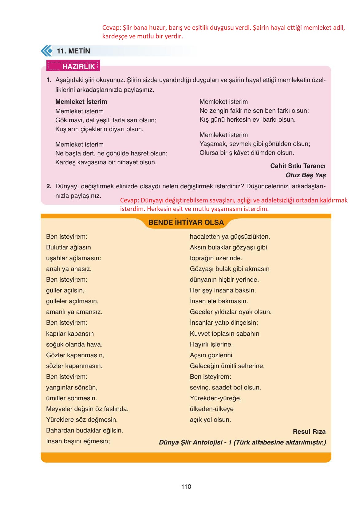 11. Sınıf Ata Yayıncılık Türk Dili Ve Edebiyatı Ders Kitabı Sayfa 110 Cevapları