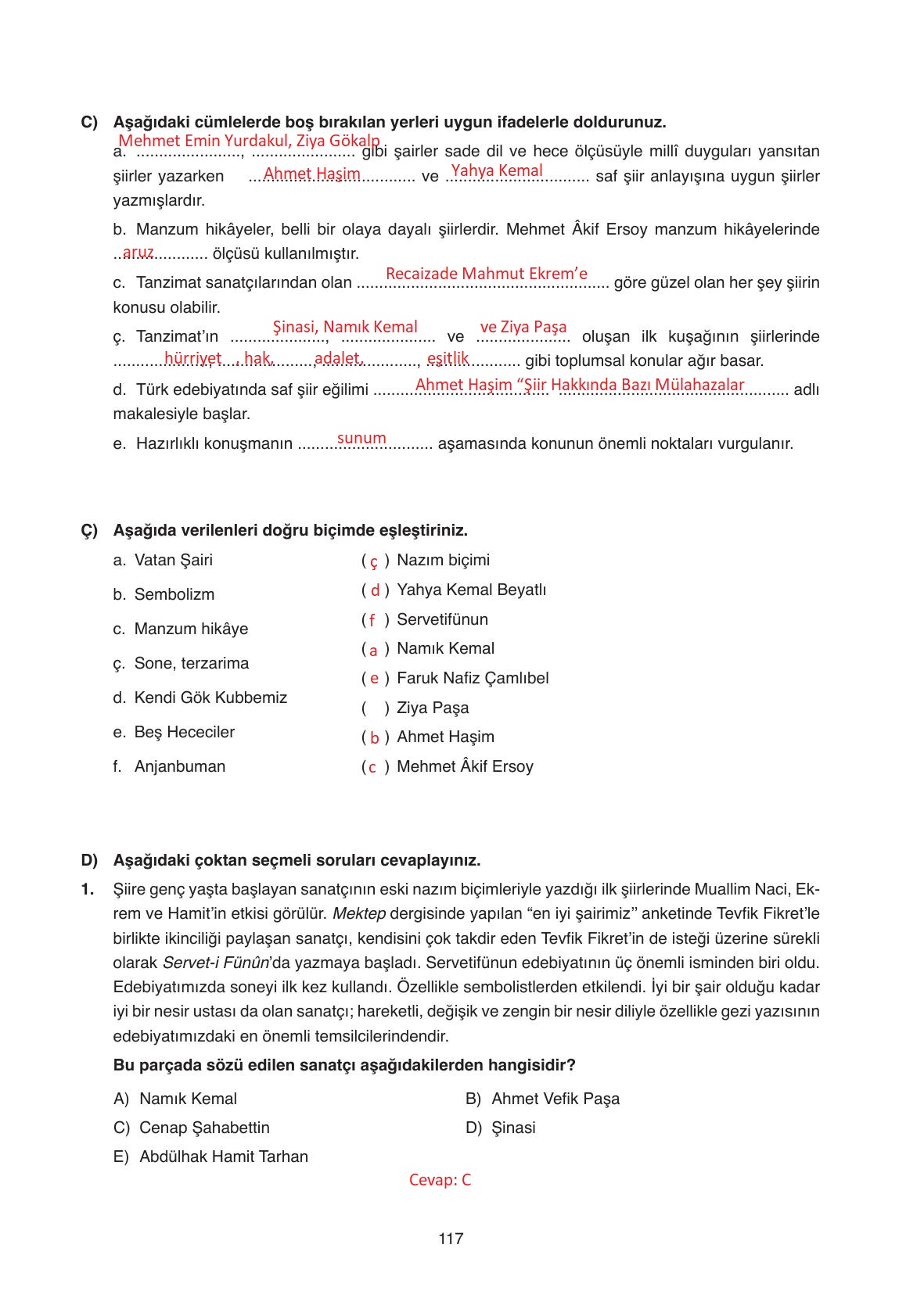11. Sınıf Ata Yayıncılık Türk Dili Ve Edebiyatı Ders Kitabı Sayfa 117 Cevapları
