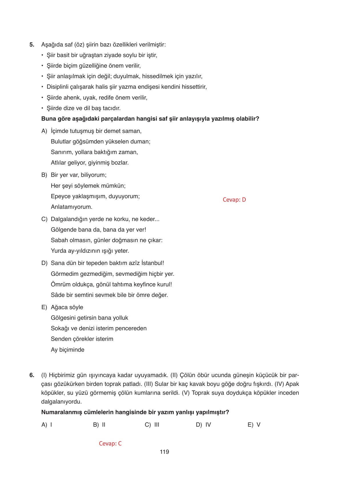 11. Sınıf Ata Yayıncılık Türk Dili Ve Edebiyatı Ders Kitabı Sayfa 119 Cevapları