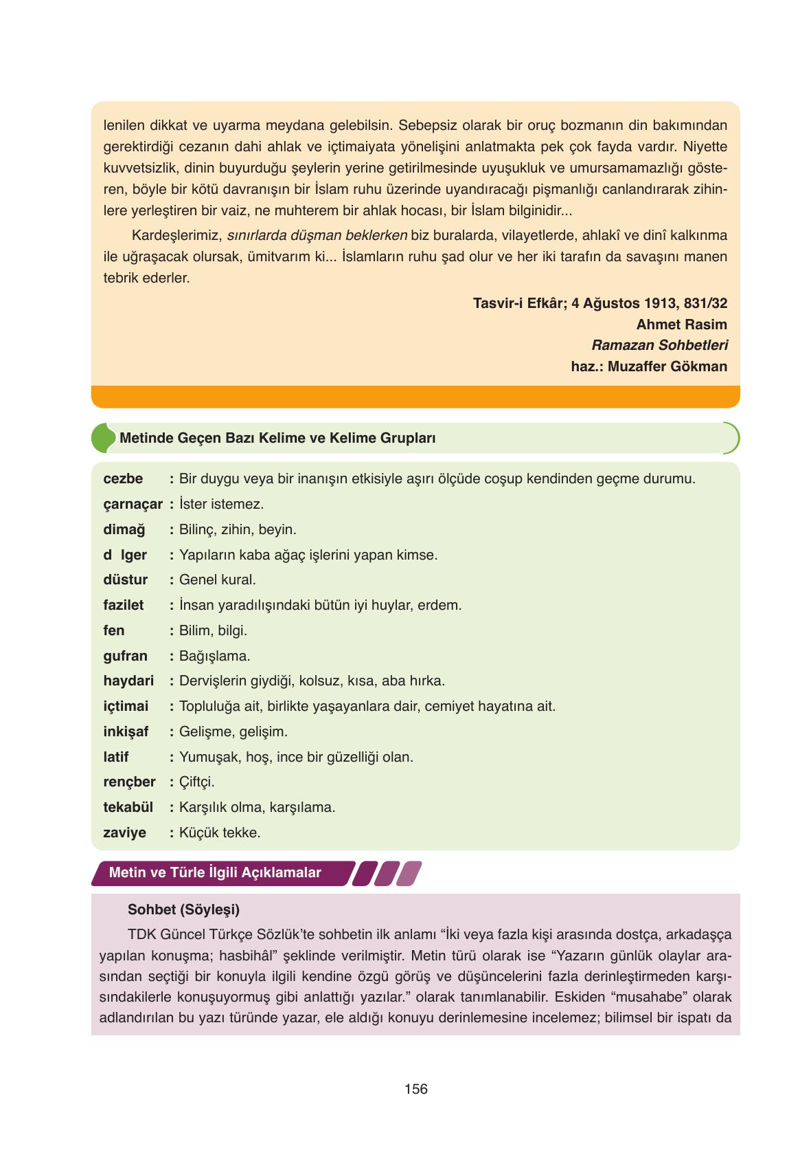 11. Sınıf Ata Yayıncılık Türk Dili Ve Edebiyatı Ders Kitabı Sayfa 156 Cevapları