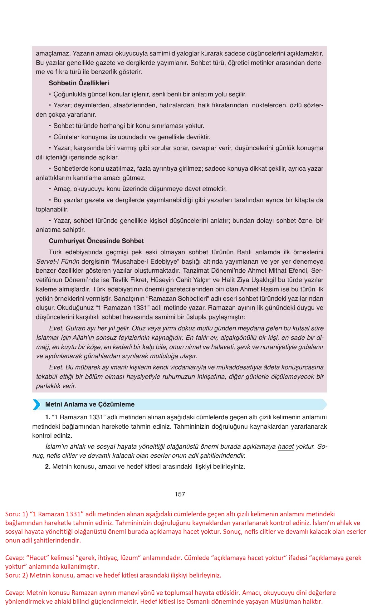 11. Sınıf Ata Yayıncılık Türk Dili Ve Edebiyatı Ders Kitabı Sayfa 157 Cevapları