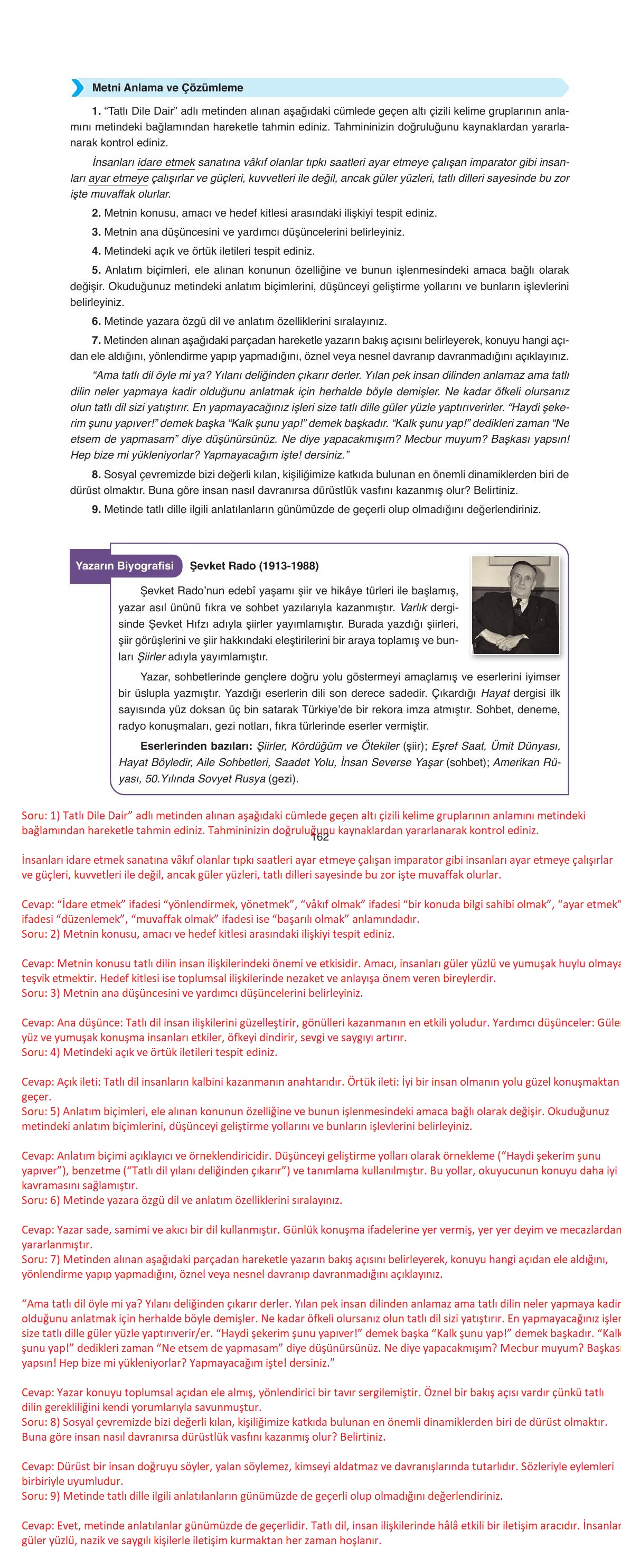 11. Sınıf Ata Yayıncılık Türk Dili Ve Edebiyatı Ders Kitabı Sayfa 162 Cevapları