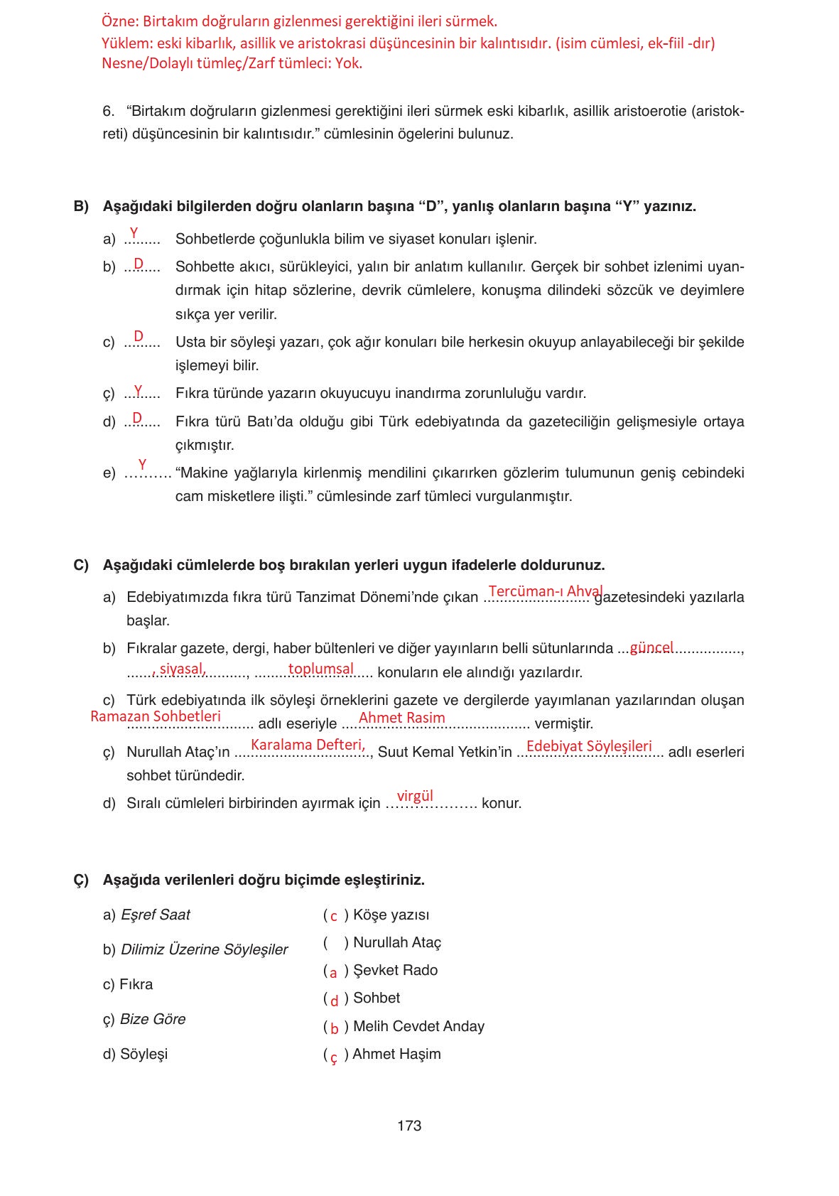 11. Sınıf Ata Yayıncılık Türk Dili Ve Edebiyatı Ders Kitabı Sayfa 173 Cevapları 11. Sınıf Ata Yayıncılık Türk Dili Ve Edebiyatı Ders Kitabı Sayfa 173 Cevapları