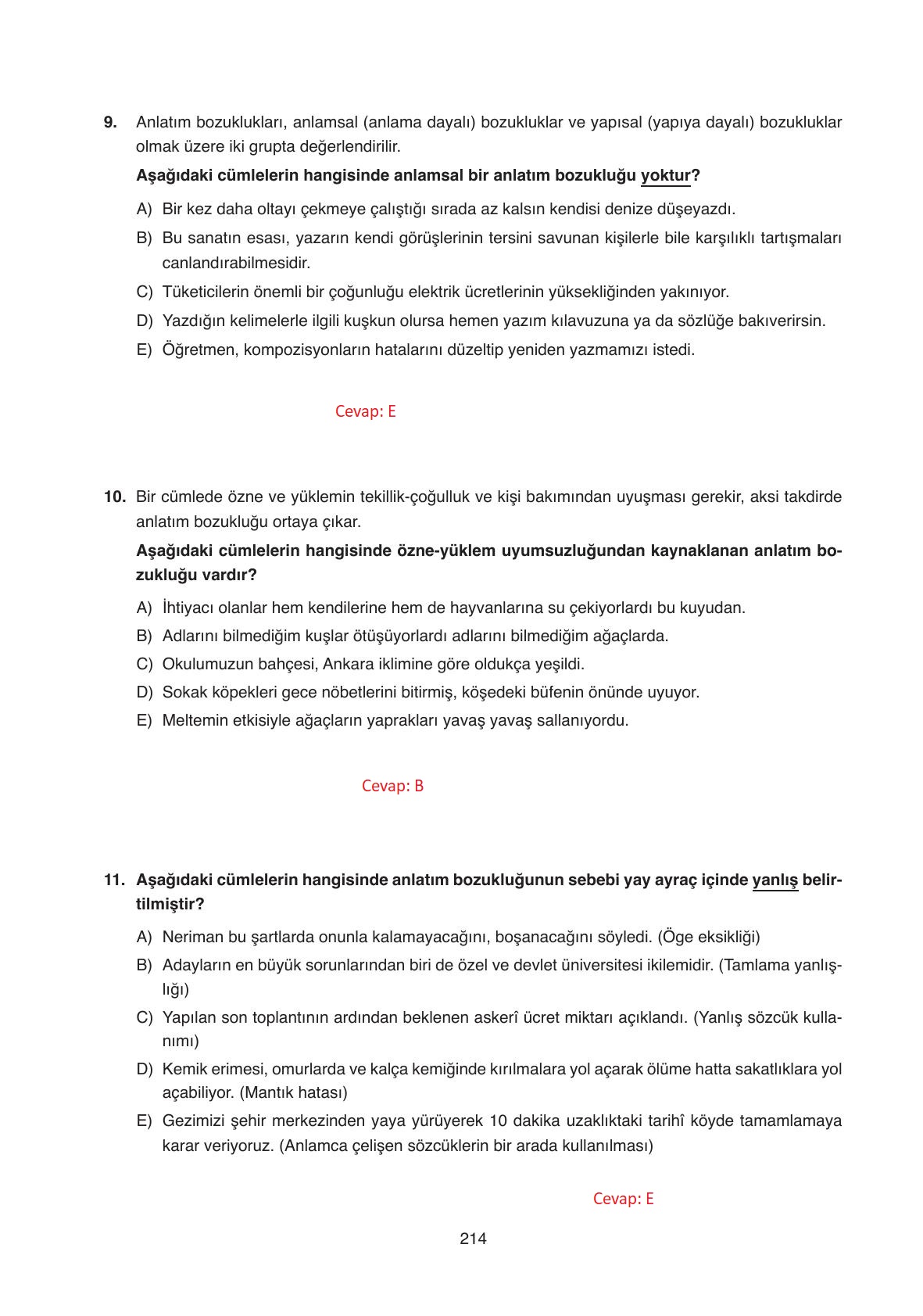 11. Sınıf Ata Yayıncılık Türk Dili Ve Edebiyatı Ders Kitabı Sayfa 214 Cevapları