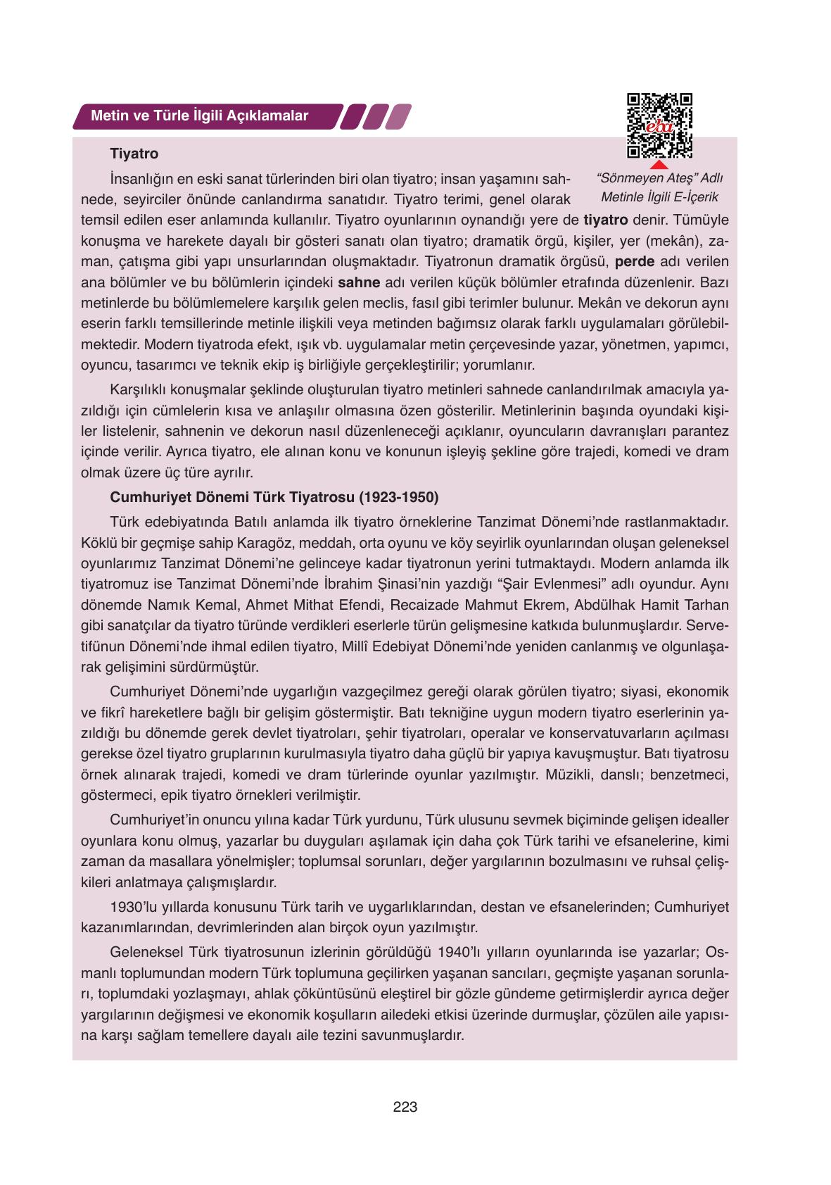 11. Sınıf Ata Yayıncılık Türk Dili Ve Edebiyatı Ders Kitabı Sayfa 223 Cevapları