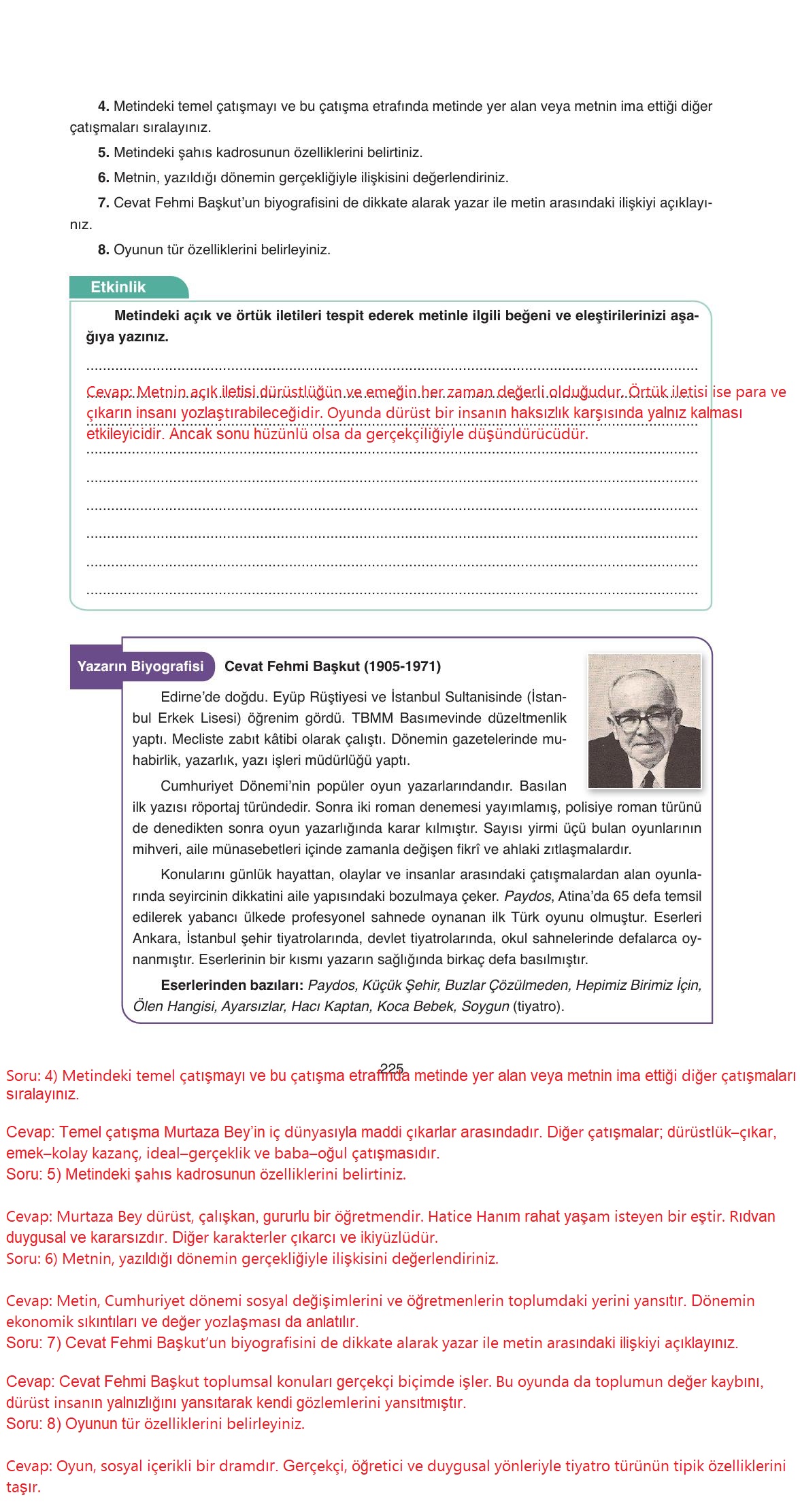 11. Sınıf Ata Yayıncılık Türk Dili Ve Edebiyatı Ders Kitabı Sayfa 225 Cevapları