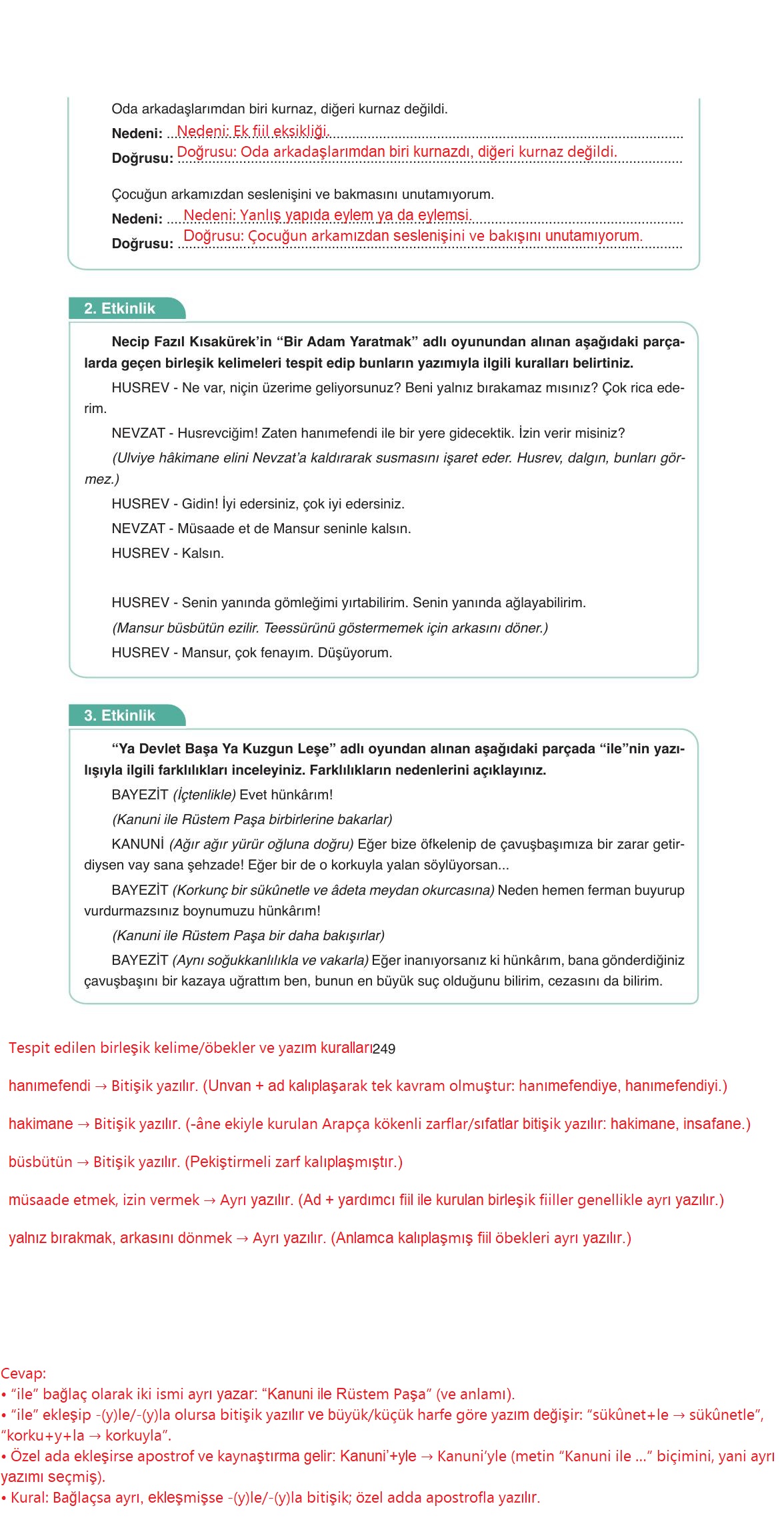 11. Sınıf Ata Yayıncılık Türk Dili Ve Edebiyatı Ders Kitabı Sayfa 249 Cevapları