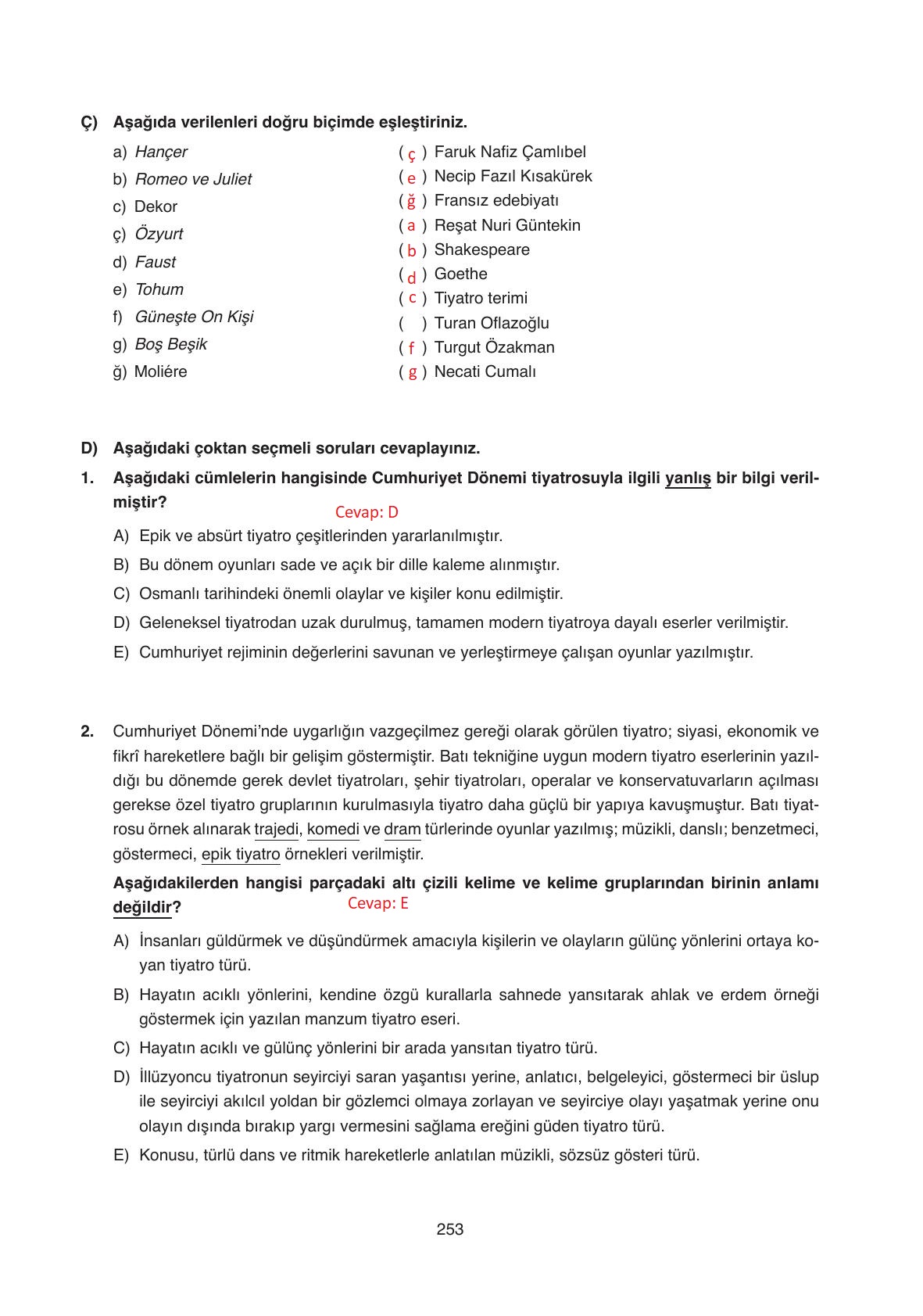 11. Sınıf Ata Yayıncılık Türk Dili Ve Edebiyatı Ders Kitabı Sayfa 253 Cevapları