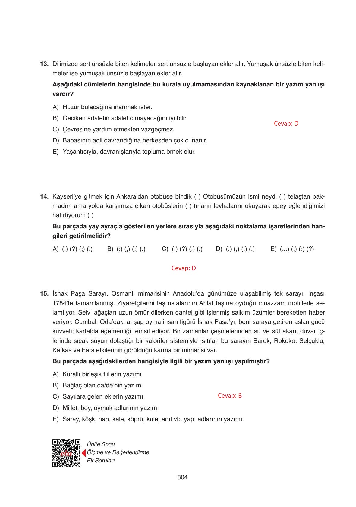 11. Sınıf Ata Yayıncılık Türk Dili Ve Edebiyatı Ders Kitabı Sayfa 304 Cevapları