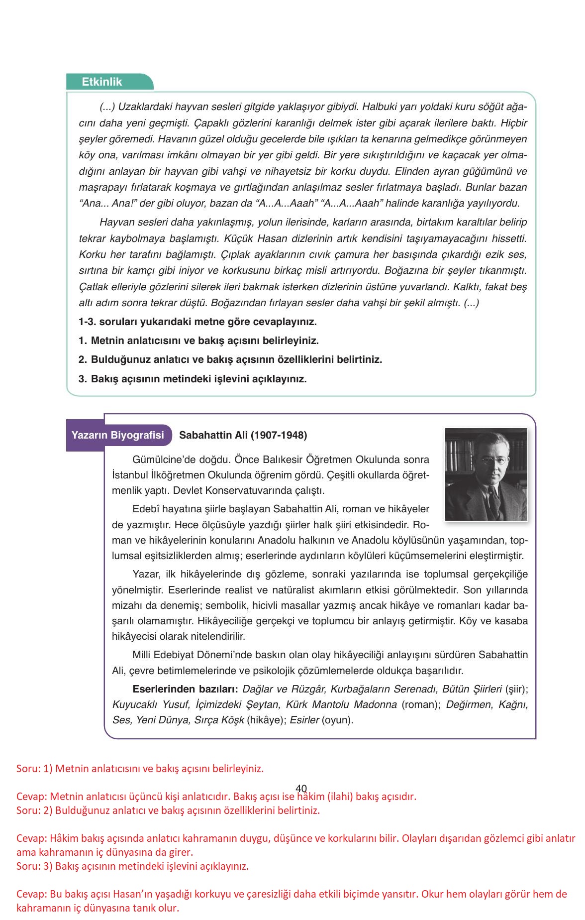 11. Sınıf Ata Yayıncılık Türk Dili Ve Edebiyatı Ders Kitabı Sayfa 40 Cevapları