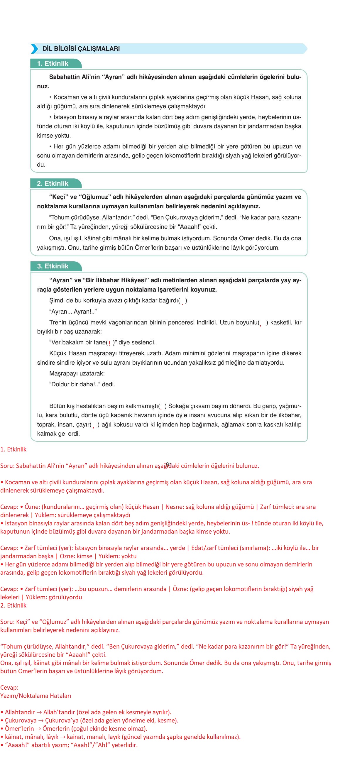 11. Sınıf Ata Yayıncılık Türk Dili Ve Edebiyatı Ders Kitabı Sayfa 61 Cevapları