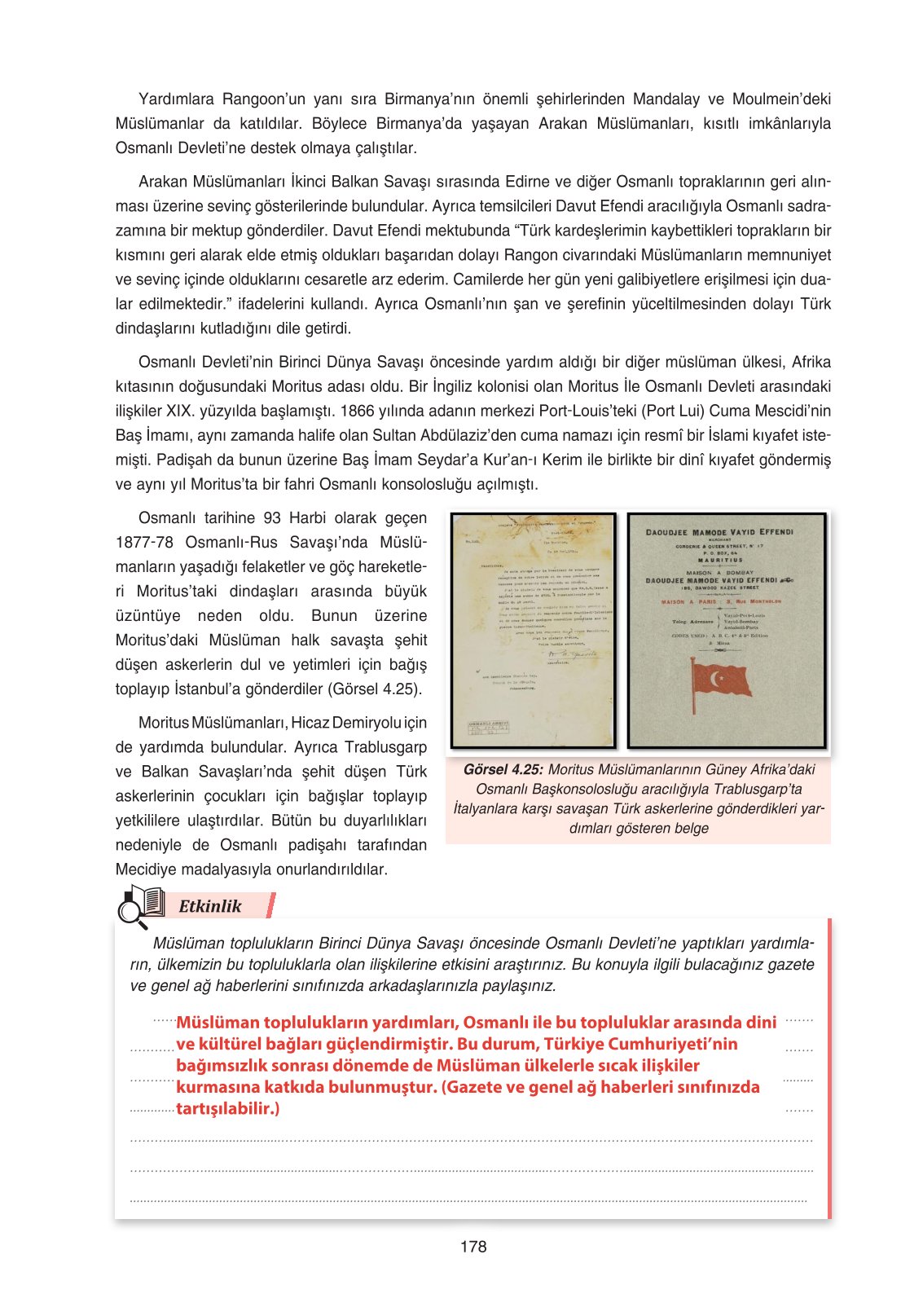 11. Sınıf Ders Destek Yayınları Tarih Ders Kitabı Sayfa 178 Cevapları