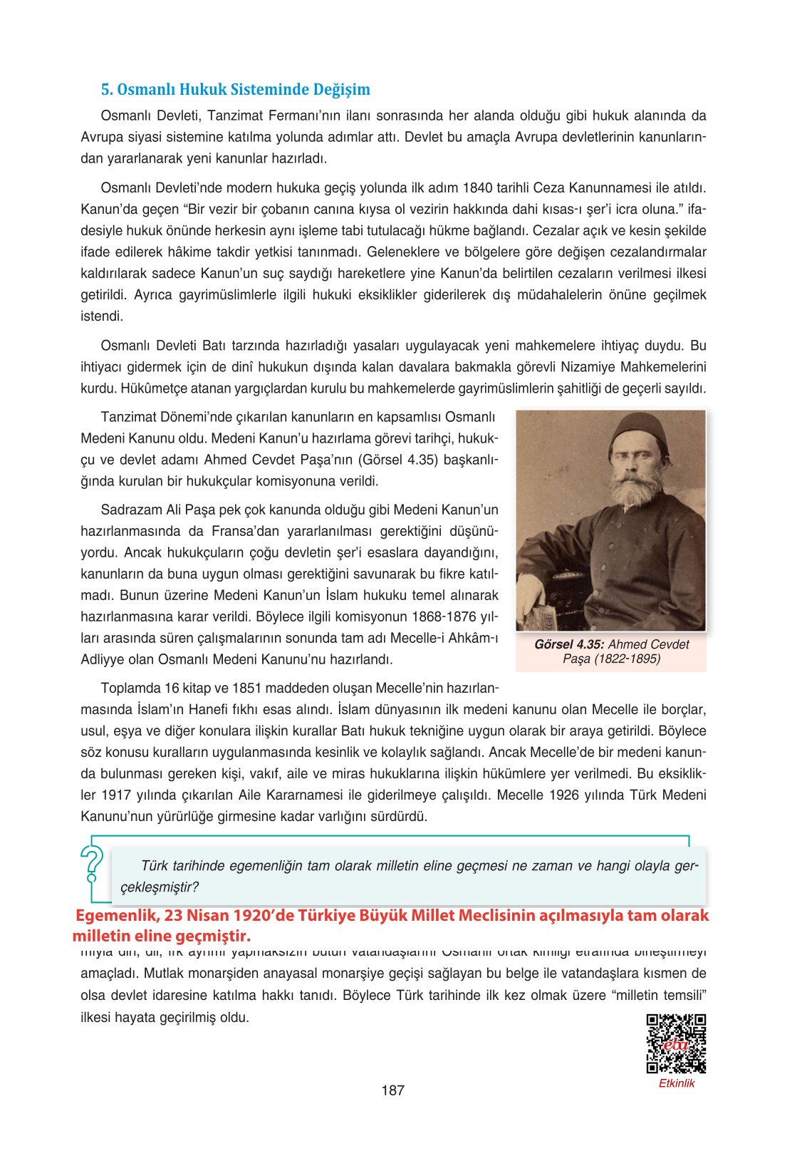 11. Sınıf Ders Destek Yayınları Tarih Ders Kitabı Sayfa 187 Cevapları