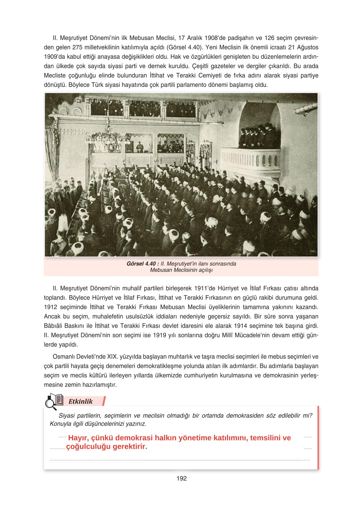 11. Sınıf Ders Destek Yayınları Tarih Ders Kitabı Sayfa 192 Cevapları