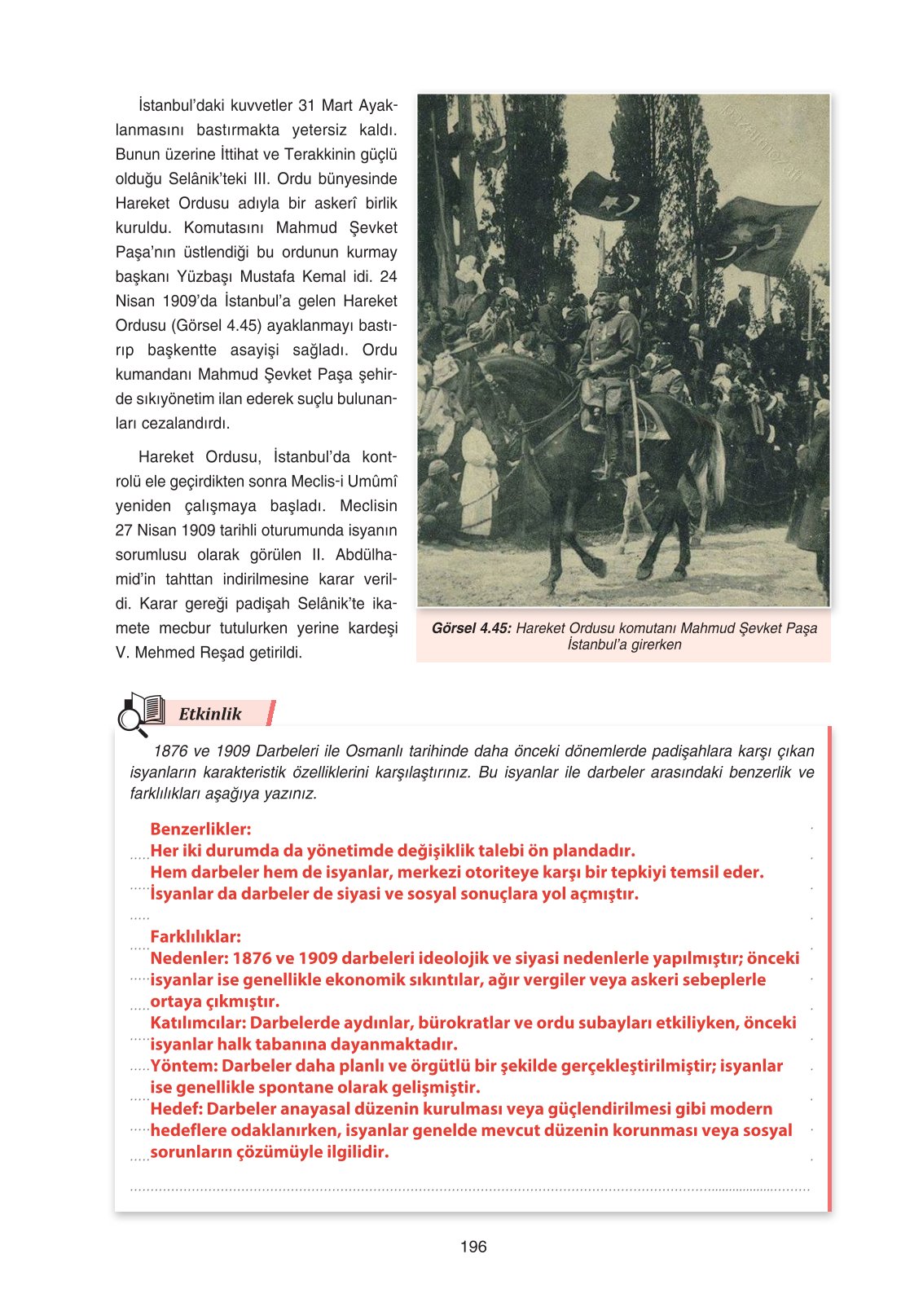 11. Sınıf Ders Destek Yayınları Tarih Ders Kitabı Sayfa 196 Cevapları