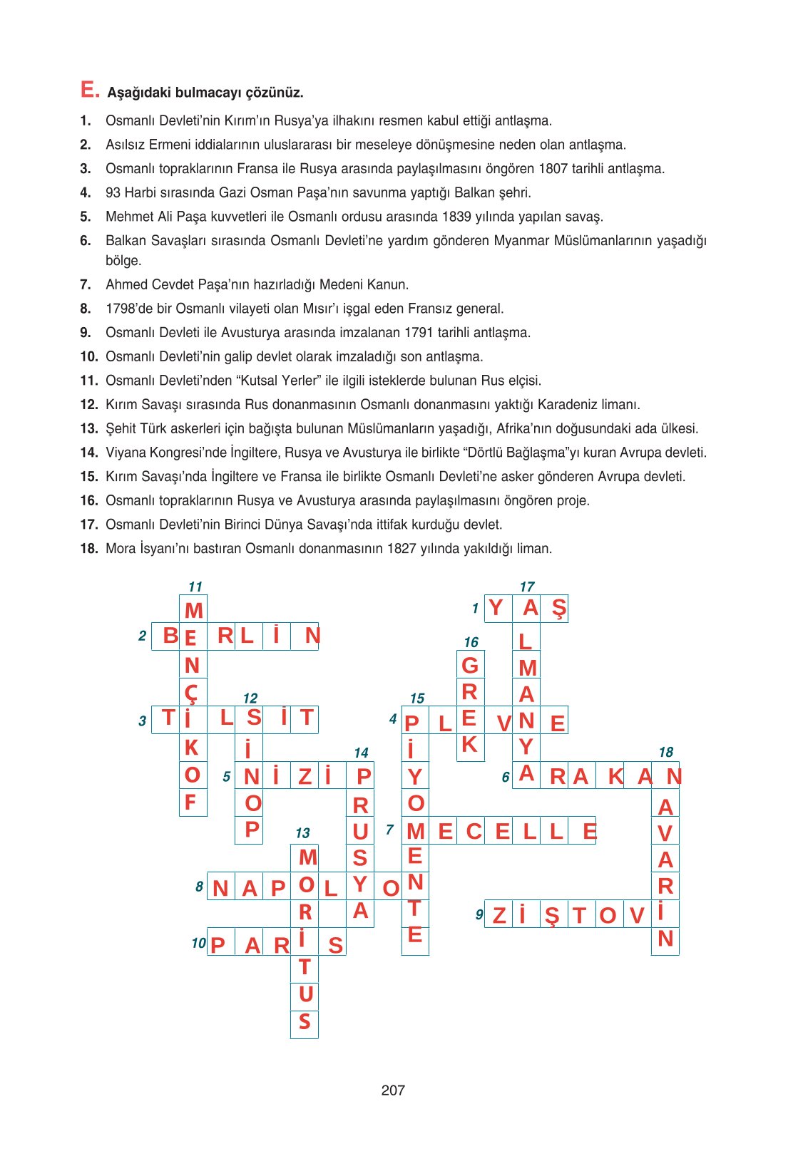 11. Sınıf Ders Destek Yayınları Tarih Ders Kitabı Sayfa 207 Cevapları