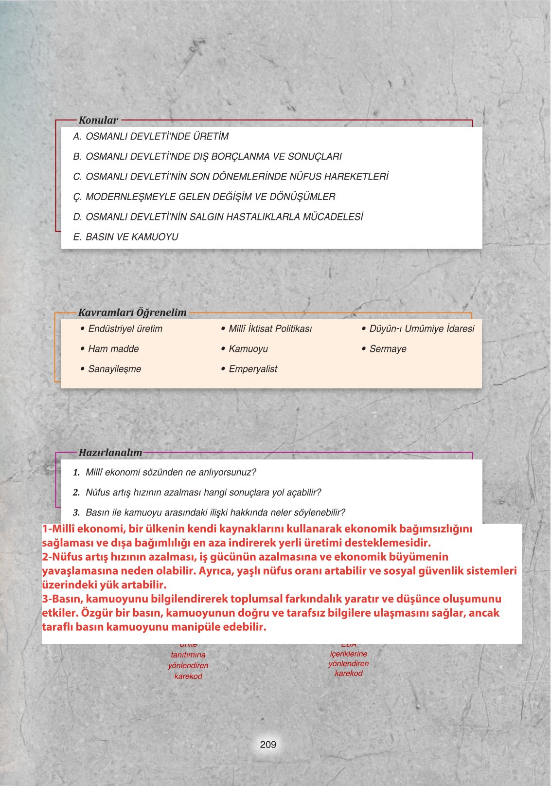 11. Sınıf Ders Destek Yayınları Tarih Ders Kitabı Sayfa 209 Cevapları