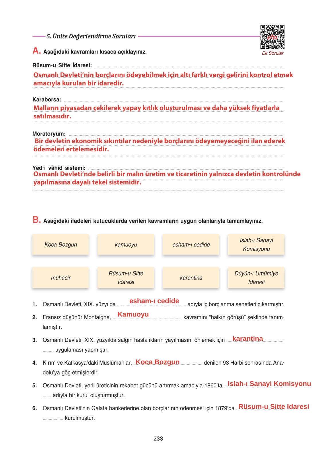 11. Sınıf Ders Destek Yayınları Tarih Ders Kitabı Sayfa 233 Cevapları 11. Sınıf Ders Destek Yayınları Tarih Ders Kitabı Sayfa 233 Cevapları