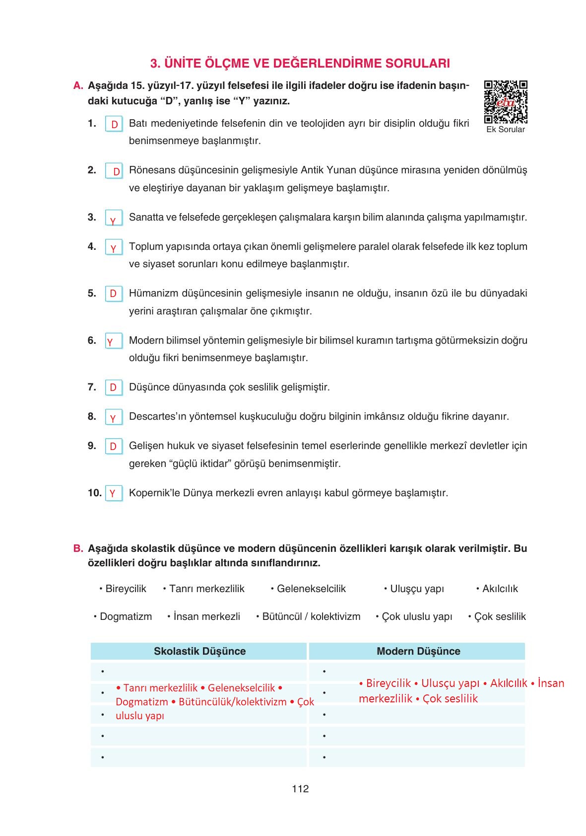 11. Sınıf Hisar Yayıncılık Felsefe Ders Kitabı Sayfa 113 Cevapları
