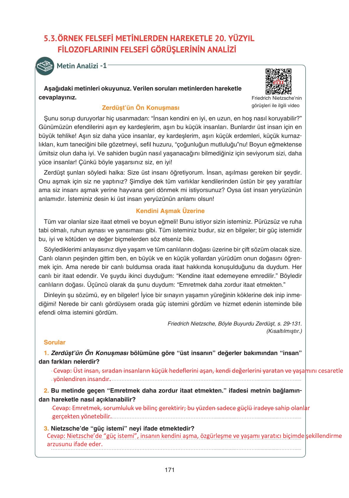 11. Sınıf Hisar Yayıncılık Felsefe Ders Kitabı Sayfa 172 Cevapları