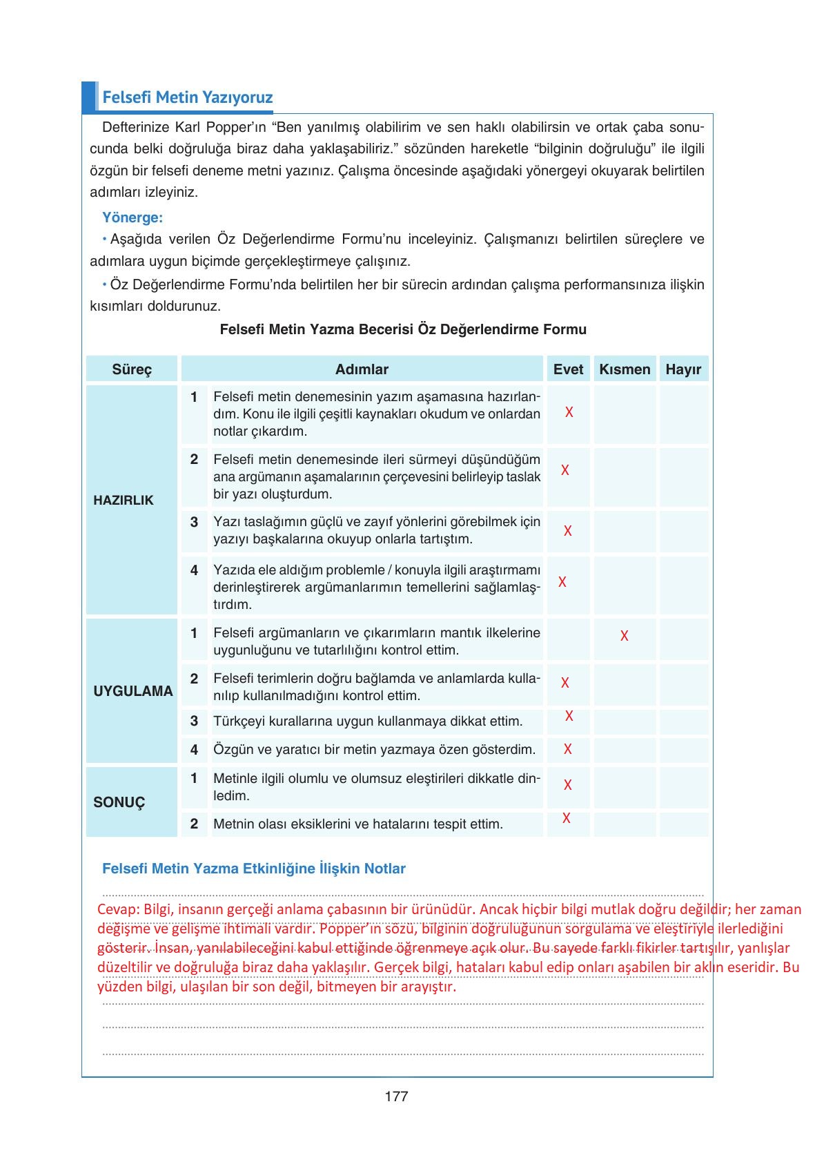 11. Sınıf Hisar Yayıncılık Felsefe Ders Kitabı Sayfa 178 Cevapları