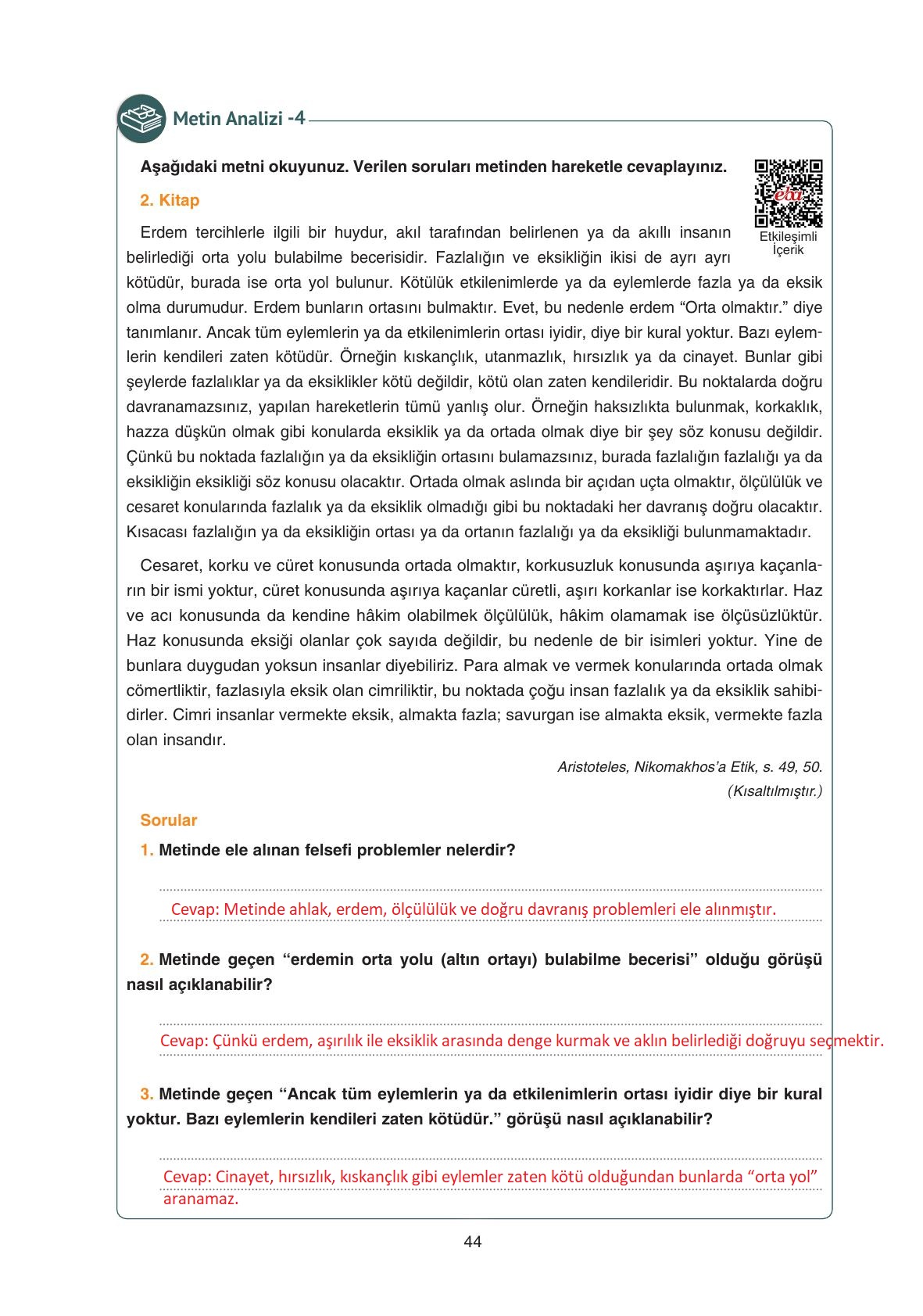 11. Sınıf Hisar Yayıncılık Felsefe Ders Kitabı Sayfa 45 Cevapları 11. Sınıf Hisar Yayıncılık Felsefe Ders Kitabı Sayfa 45 Cevapları
