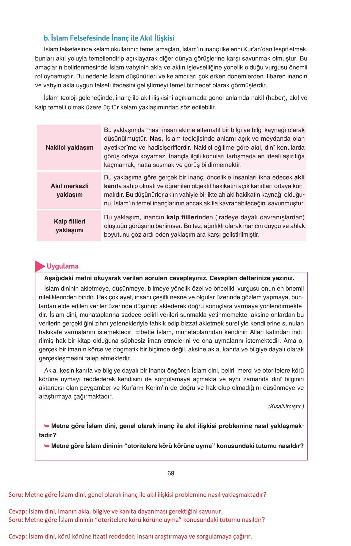 11. Sınıf Hisar Yayıncılık Felsefe Ders Kitabı Sayfa 70 Cevapları