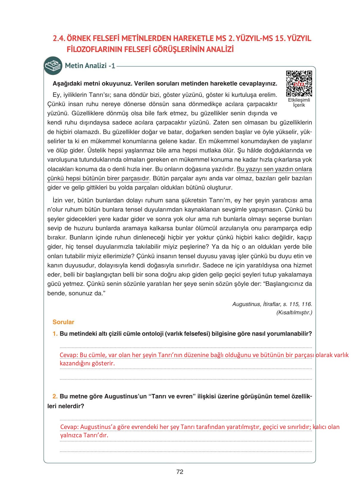 11. Sınıf Hisar Yayıncılık Felsefe Ders Kitabı Sayfa 73 Cevapları