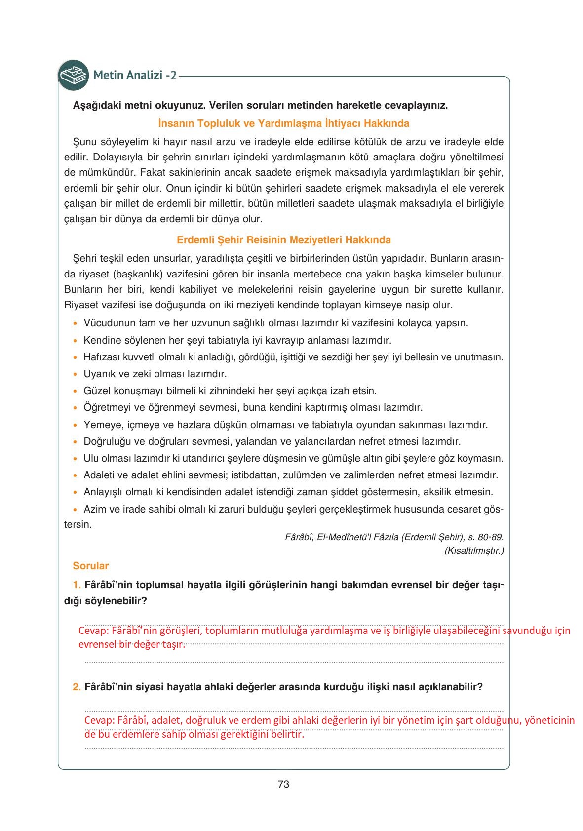 11. Sınıf Hisar Yayıncılık Felsefe Ders Kitabı Sayfa 74 Cevapları