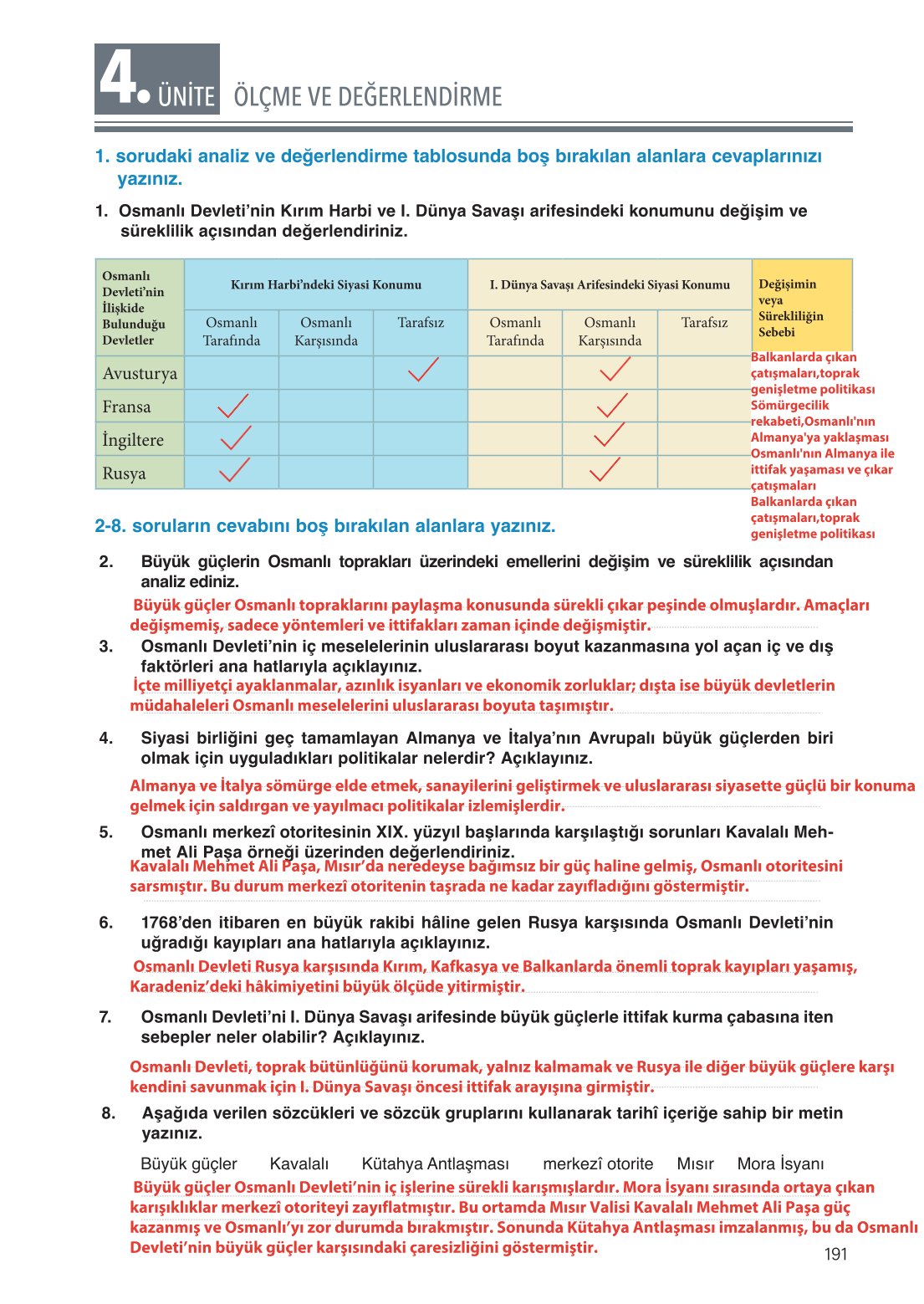 11. Sınıf Meb Yayınları Coğrafya Ders Kitabı Sayfa 191 Cevapları