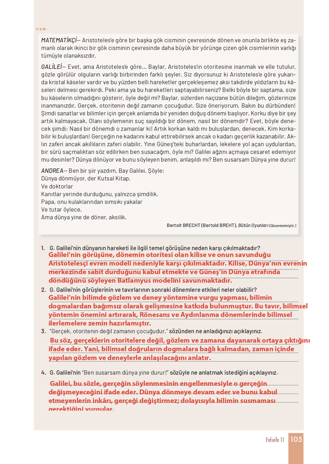 11. Sınıf Meb Yayınları Felsefe Ders Kitabı Sayfa 105 Cevapları