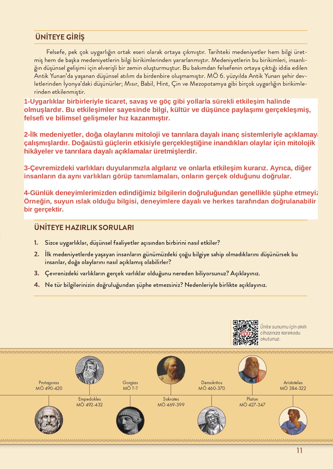 11. Sınıf Meb Yayınları Felsefe Ders Kitabı Sayfa 11 Cevapları