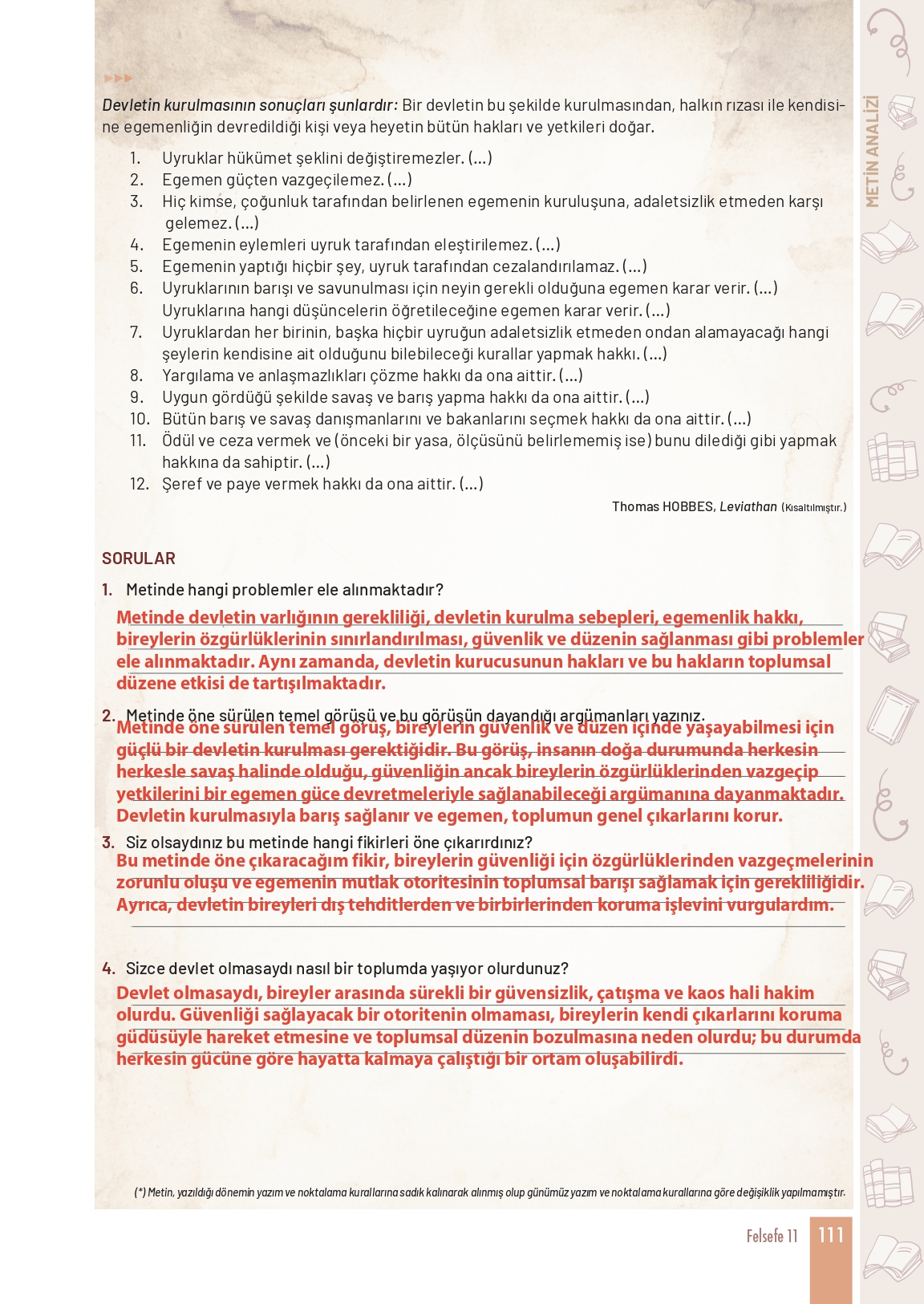11. Sınıf Meb Yayınları Felsefe Ders Kitabı Sayfa 111 Cevapları 11. Sınıf Meb Yayınları Felsefe Ders Kitabı Sayfa 111 Cevapları