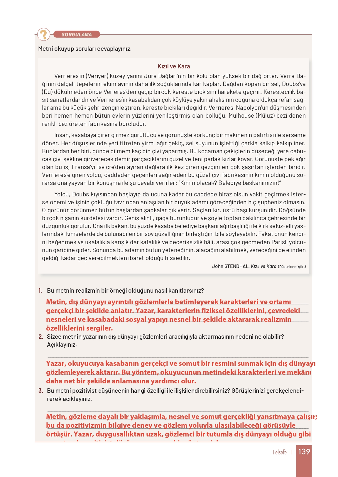 11. Sınıf Meb Yayınları Felsefe Ders Kitabı Sayfa 139 Cevapları