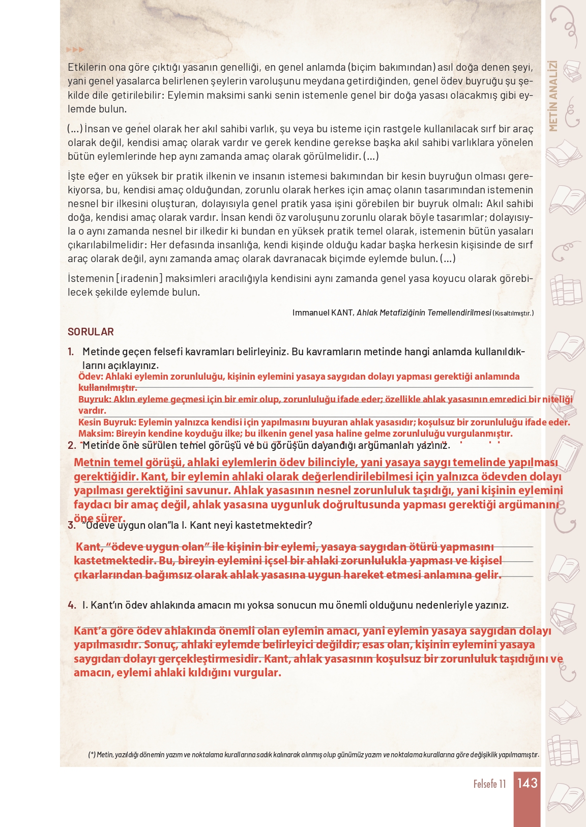 11. Sınıf Meb Yayınları Felsefe Ders Kitabı Sayfa 143 Cevapları