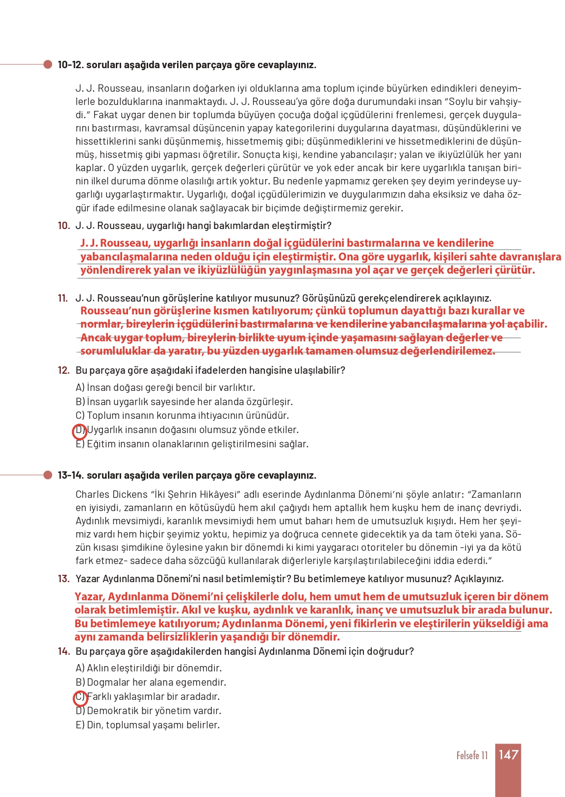 11. Sınıf Meb Yayınları Felsefe Ders Kitabı Sayfa 147 Cevapları