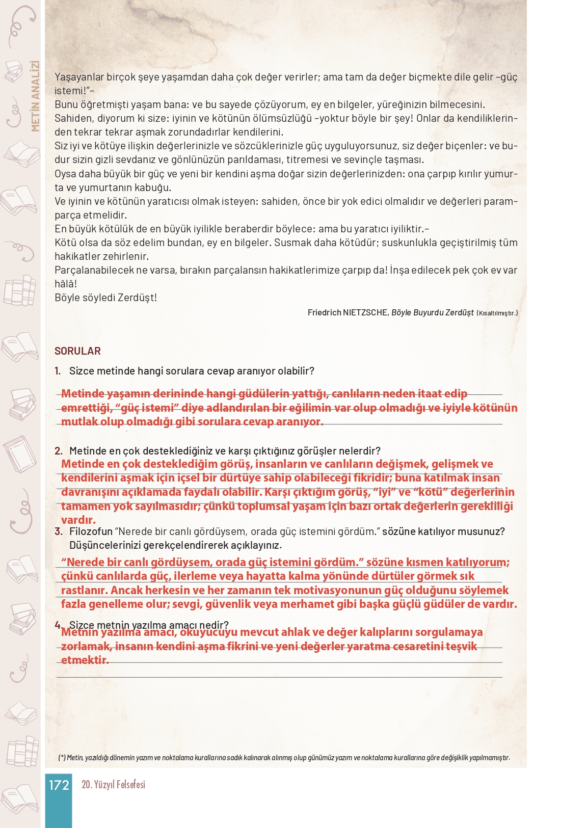 11. Sınıf Meb Yayınları Felsefe Ders Kitabı Sayfa 172 Cevapları