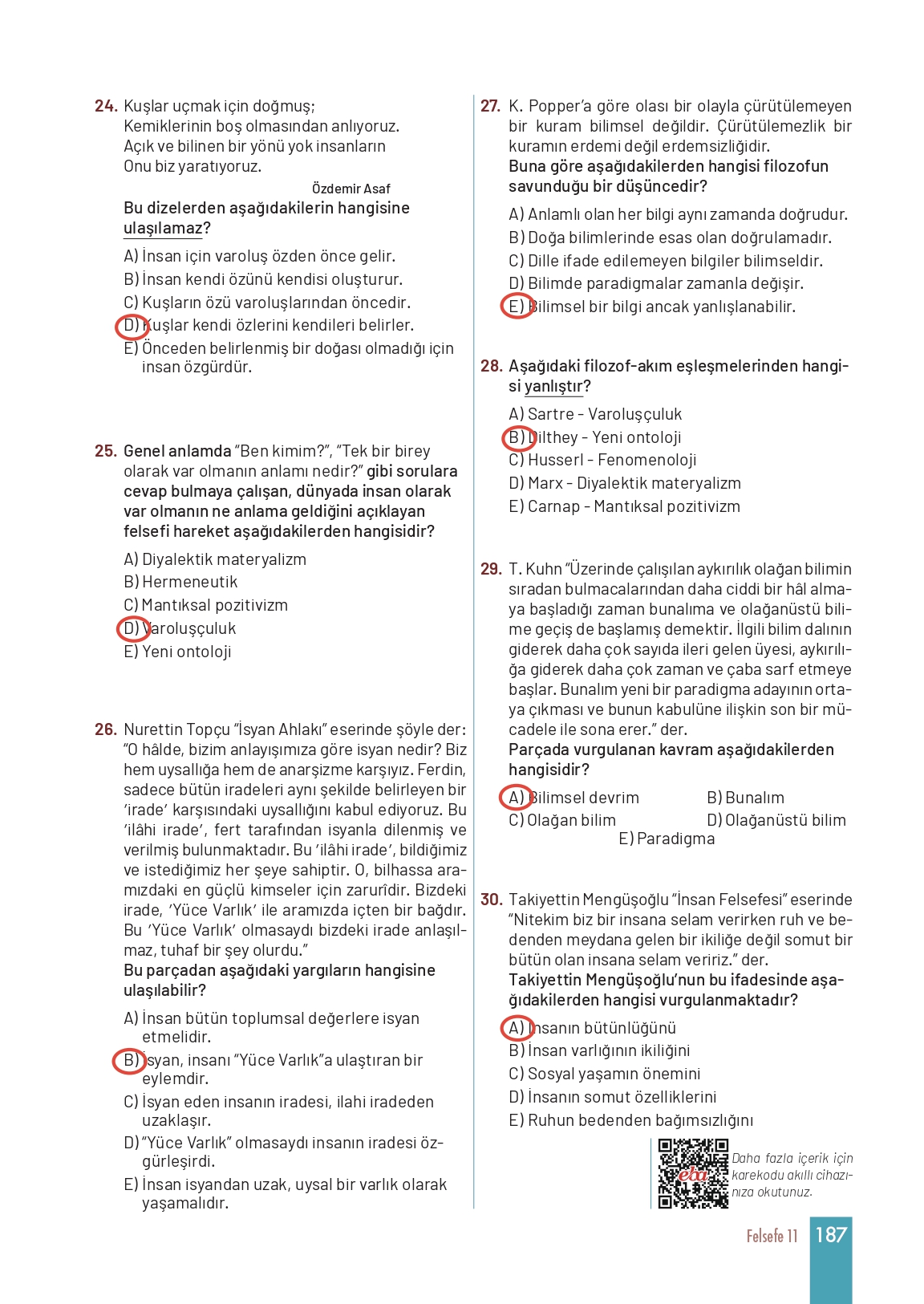 11. Sınıf Meb Yayınları Felsefe Ders Kitabı Sayfa 187 Cevapları 11. Sınıf Meb Yayınları Felsefe Ders Kitabı Sayfa 187 Cevapları