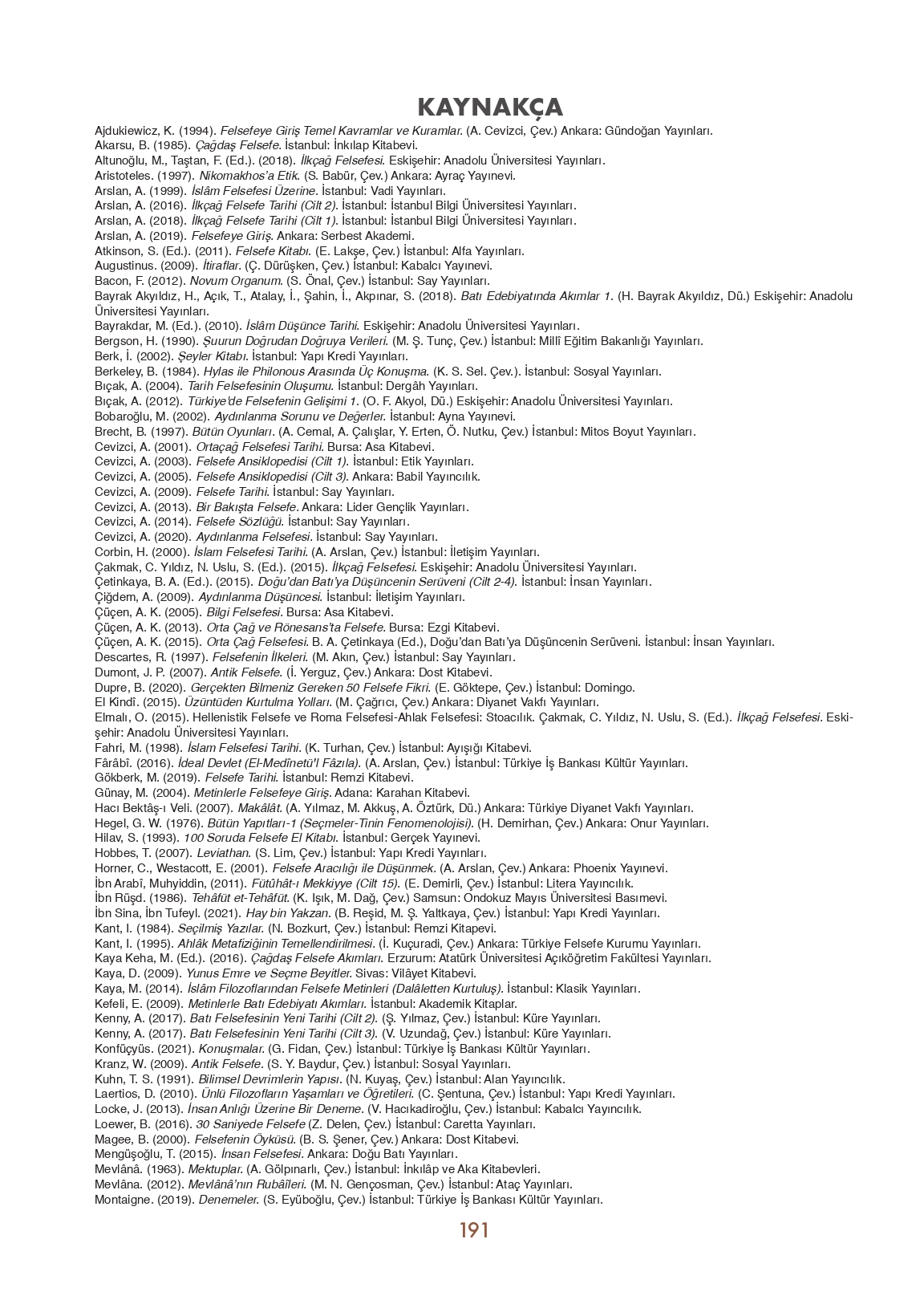 11. Sınıf Meb Yayınları Felsefe Ders Kitabı Sayfa 191 Cevapları