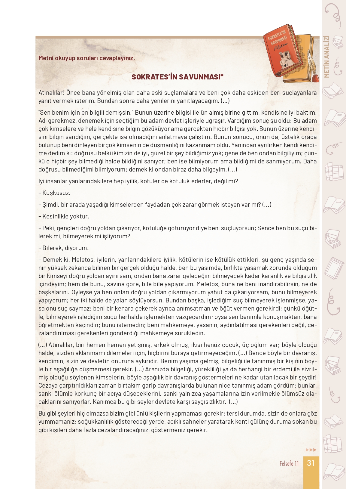 11. Sınıf Meb Yayınları Felsefe Ders Kitabı Sayfa 31 Cevapları