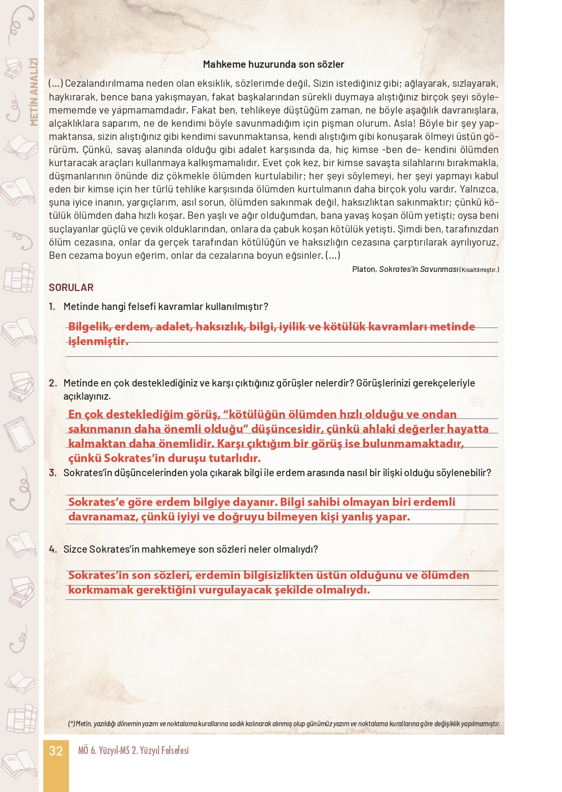 11. Sınıf Meb Yayınları Felsefe Ders Kitabı Sayfa 32 Cevapları