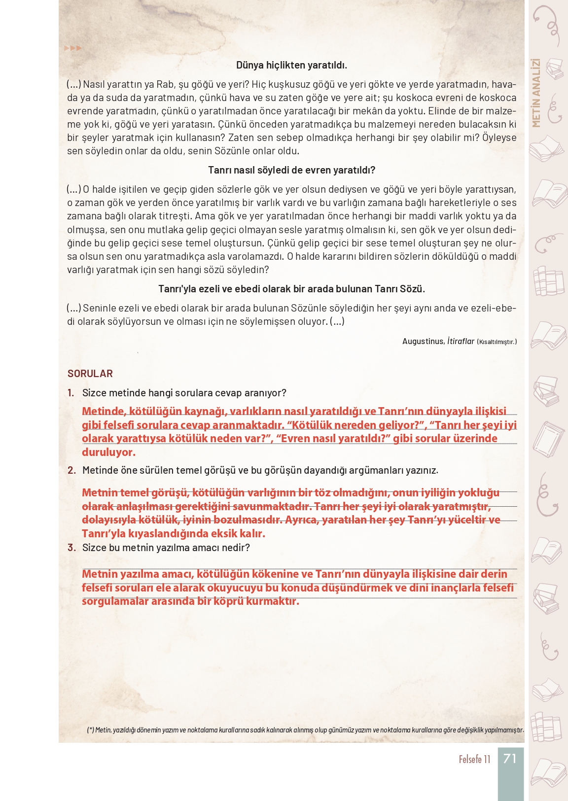 11. Sınıf Meb Yayınları Felsefe Ders Kitabı Sayfa 71 Cevapları