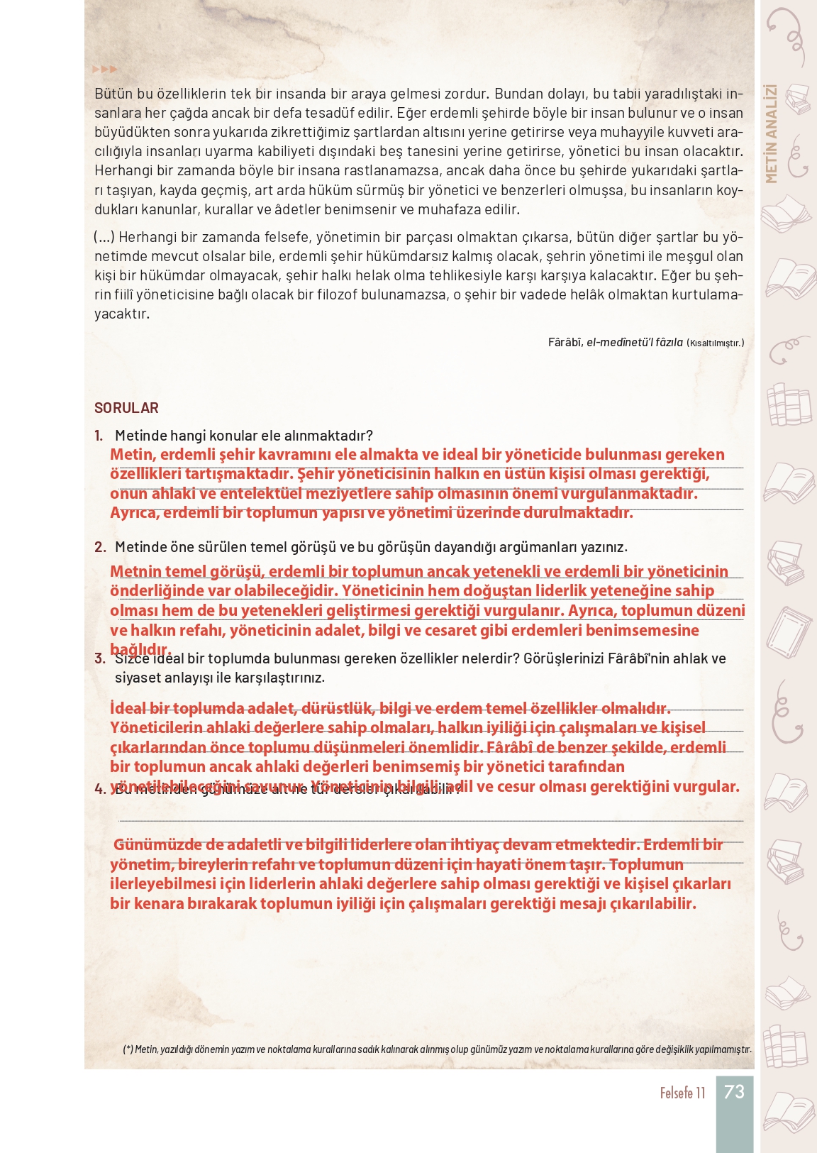 11. Sınıf Meb Yayınları Felsefe Ders Kitabı Sayfa 73 Cevapları