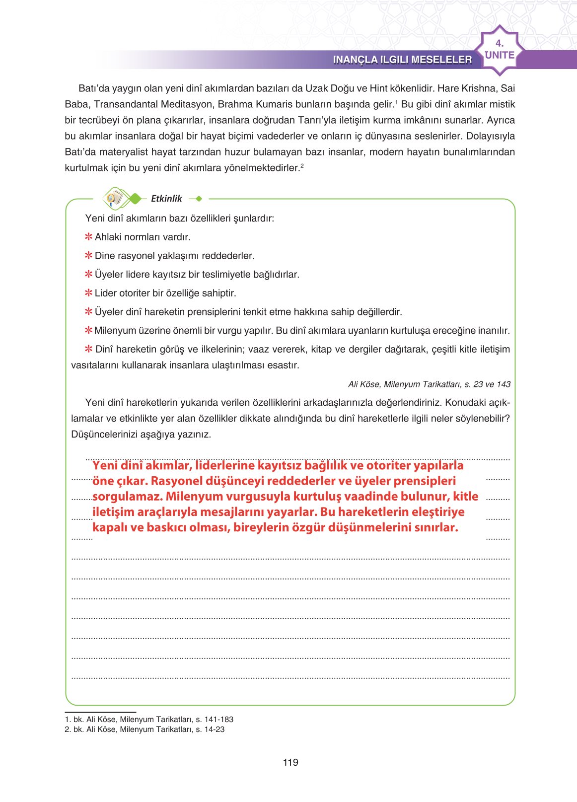 11. Sınıf Sdr İpekyolu Yayıncılık Din Kültürü Ve Ahlak Bilgisi Ders Kitabı Sayfa 119 Cevapları