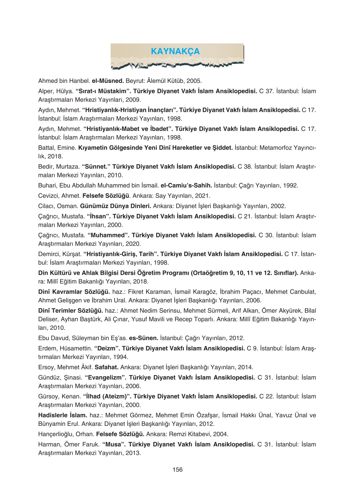 11. Sınıf Sdr İpekyolu Yayıncılık Din Kültürü Ve Ahlak Bilgisi Ders Kitabı Sayfa 156 Cevapları