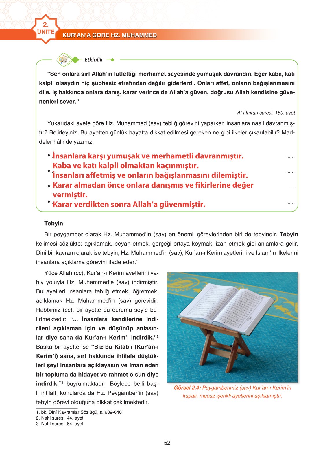 11. Sınıf Sdr İpekyolu Yayıncılık Din Kültürü Ve Ahlak Bilgisi Ders Kitabı Sayfa 52 Cevapları