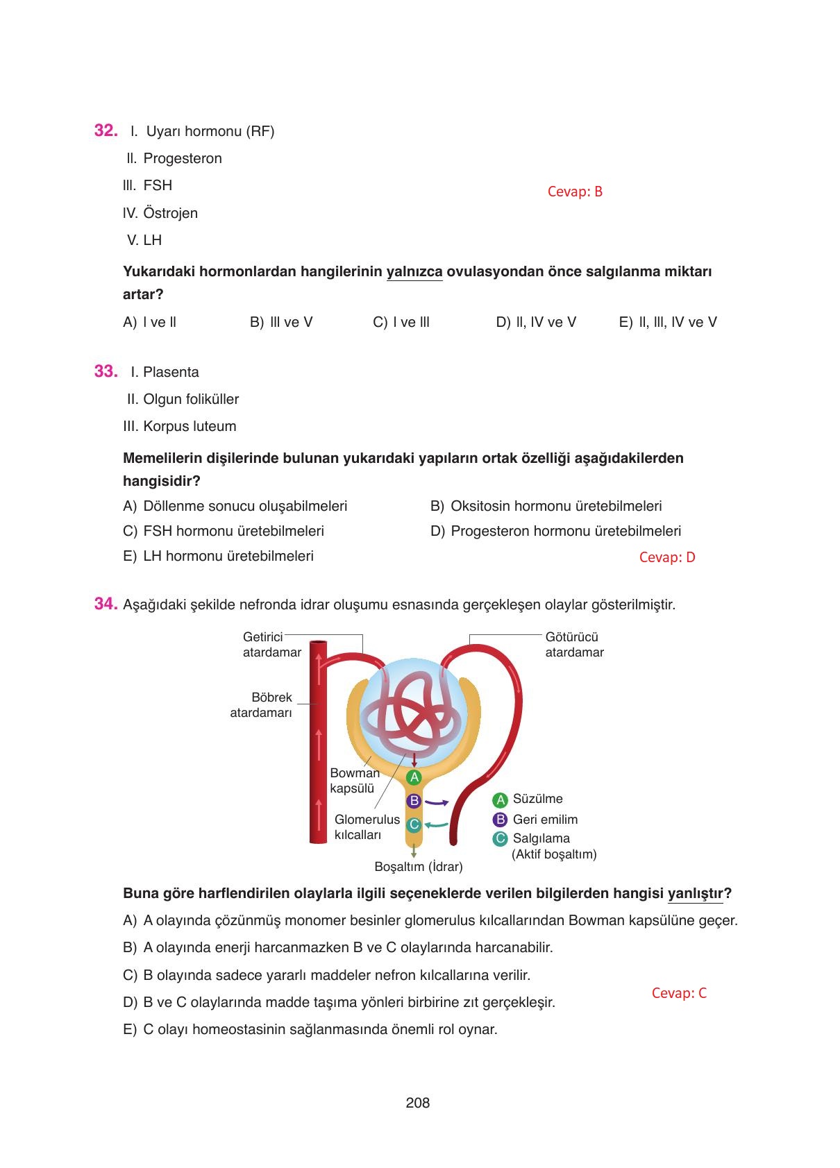 11. Sınıf Tutku Yayıncılık Biyoloji Ders Kitabı Sayfa 208 Cevapları