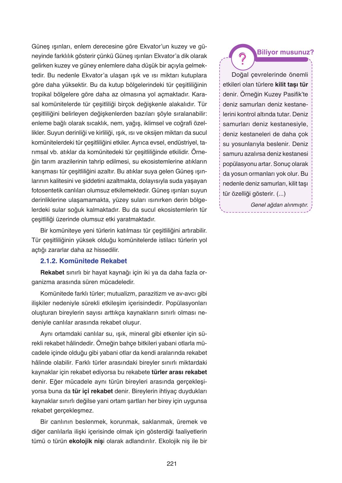 11. Sınıf Tutku Yayıncılık Biyoloji Ders Kitabı Sayfa 221 Cevapları